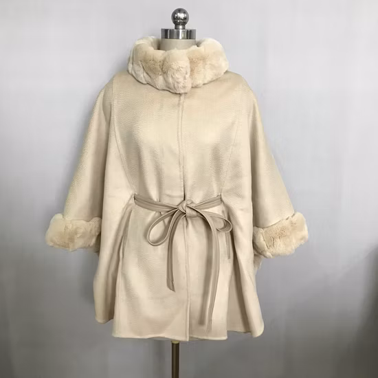 Элегантное женское зимнее меховое пальто-кардиган с шалью-пончо